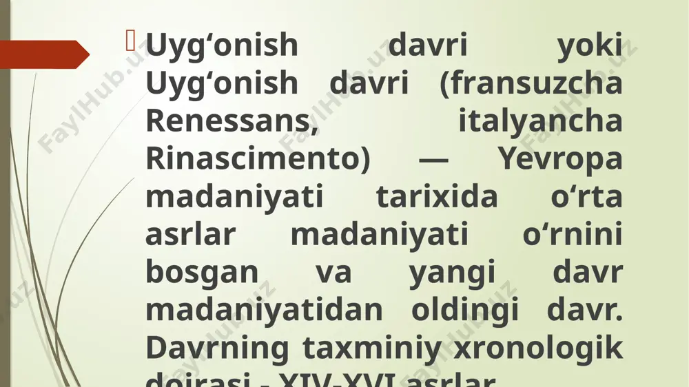shlikda. tasviriy san'atda portret va avtoportret har qachongidan ham mashhur bo'ldi. adabiyotda biografiya, avtobiografiya kabi janrlar keng rivojlangan. individuallikni, ya'ni bir shaxsni boshqasidan ajratib turuvchi xarakter va psixologik qiyofa xususiyatlarini o'rganish madaniyat arboblarining eng muhim vazifasiga aylandi. gumanizm barcha ko'rinishlarida inson individualligi bilan har tomonlama tanishishga olib keldi. butun uyg'onish davri madaniyati umuman olganda shaxsiyatning yangi turini shakllantirdi, uning o'ziga xos xususiyati individualizm edi. individuallikni, ya'ni bir shaxsni boshqasidan ajratib turuvchi xarakter va psixologik qiyofa xususiyatlarini o'rganish madaniyat arboblarining eng muhim vazifasiga aylandi. gumanizm barcha ko'rinishlarida inson individualligi bilan har tomonlama tanishishga olib keldi. butun uyg'onish davri madaniyati umuman olganda shaxsiyatning yangi turini shakllantirdi, uning o'ziga xos xususiyati individualizm edi. ammo uyg'onish davrida antik davrga bo'lgan nuqtai nazar o'zgardi, undan ular o'rta asrlardan tubdan farq qiladigan narsani, asosan cherkovning hamma narsani qamrab oluvchi kuchining yo'qligini, ma'naviy erkinlikni, koinotning markazi sifatida insonga munosabatini ko'rdilar. aynan shu g'oyalar gumanistlar dunyoqarashida markaziy o'rinni …