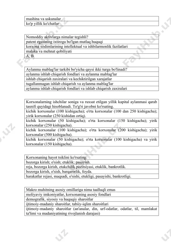 tahlilini mazmuni: s ob'ektning kuchli tomonlari w ob'ektning zaif tomonlari o kompaniyaning imkoniyatlari t kompaniyaning tahdidlari s kompaniyaning imkoniyatlari w kompaniyaning moliyasi o ob'ektning kuchi t kompaniyaning tahdidlari s kompaniyaning tahdidlari w ob'ektning raqobatbardoshligi o kompaniyaning imkoniyatlari t kompaniyaning xatarlari s ob'ektning zaif tomonlari v ob'ektning kuchli tomonlari o kompaniyaning imkoniyatlari t kompaniyaning tahdidlari ...-bozorda tovarlar yoki xizmatlarni sotib olishga tayyor bo'lgan va tovarlarni, sotuvchini tanlash huquqiga ega bo'lgan, oldi-sotdi jarayonida o'z shartlarini taqdim etadigan firmalar, jismoniy shaxslar yoki ularning potentsial guruhlari. iste'molchilar vositachilar raqobatchilar etkazib beruvchilar ...- raqobatdosh firmalar yoki jismoniy shaxslar, ya'ni, tadbirkorlik faoliyatini tashkil etish va amalga oshirishning barcha bosqichlarida boshqa tadbirkorlik tuzilmalari yoki tadbirkorlarga qarshi raqib sifatida harakat qilish. raqobatchilar vositachilar iste'molchilar etkazib beruvchilar ...-mikro muhit sub'ektlari, ularning vazifasi sherik firmalar va boshqa kompaniyalarni zarur moddiy resurslar bilan ta'minlashni o'z ichiga oladi. etkazib beruvchilar iste'molchilar vositachilar raqobatchilar korxonaning asosiy fondlari, xodimlarning tarkibi va malakasi, moliyaviy imkoniyatlar, …