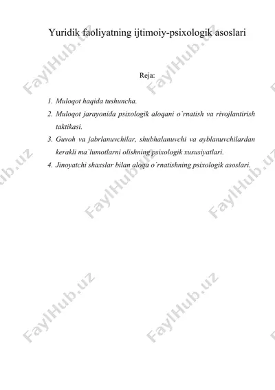 yuridik faoliyatning ijtimoiy-psixologik asoslari — DOC