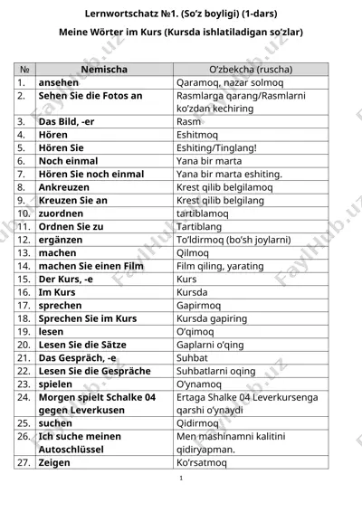 lernwortschatz №1. (so’z boyligi) (1-dars) — DOC