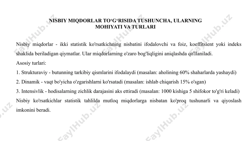l: talabalarning darsga sarflagan vaqtlari va baholari o‘rtasidagi bog‘liqlikni scatter plot orqali tahlil qilish mumkin. statistik tasvirlash bilan haqiqatni buzish statistik ma'lumotlarni noto'g'ri taqdim etish haqiqiy ma'noni buzishning keng tarqalgan usullaridan biridir. asosiy xatolar: 1. grafik manipulyatsiyalar: - o'qlar masshtabini noto'g'ri tanlash (masalan, y o'qini kesib tashlash) - 3d effektlarni ortiqcha qo'llash - nuqtalarning hajmini noto'g'ri o'lchovda ko'rsatish 2. o'rtacha qiymatlarni noto'g'ri tanlash: - asosiy tendentsiyani ko'rsatish uchun median o'rniga arifmetik o'rtachani ishlatish - modani ataylab tanlamaslik 3. ma'lumotlarni tanlab ko'rsatish: - faqat o'z fikriga mos keladigan ma'lumotlarni tanlash - muhim kontekstni tushirib yuborish (masalan, inflyatsiyani baholashda bazis yilini o'zgartirish) 4. statistik usullarni noto'g'ri qo'llash: - bog'liq bo'lmagan o'zgaruvchilarni bog'liq deb ko'rsatish - korrelyatsiyani sababiy bog'liqlik deb talqin qilish namuna: agar kompaniya o'sish sur'atlarini 5% dan 6% ga ko'targanda, grafikda bu 50% o'sishdek ko'rinishi uchun masshtabni manipulyatsiya qilishi mumkin. statistik xulosalarning ishonchliligini saqlash uchun: - ma'lumotlarni to'liq va shaffof taqdim …