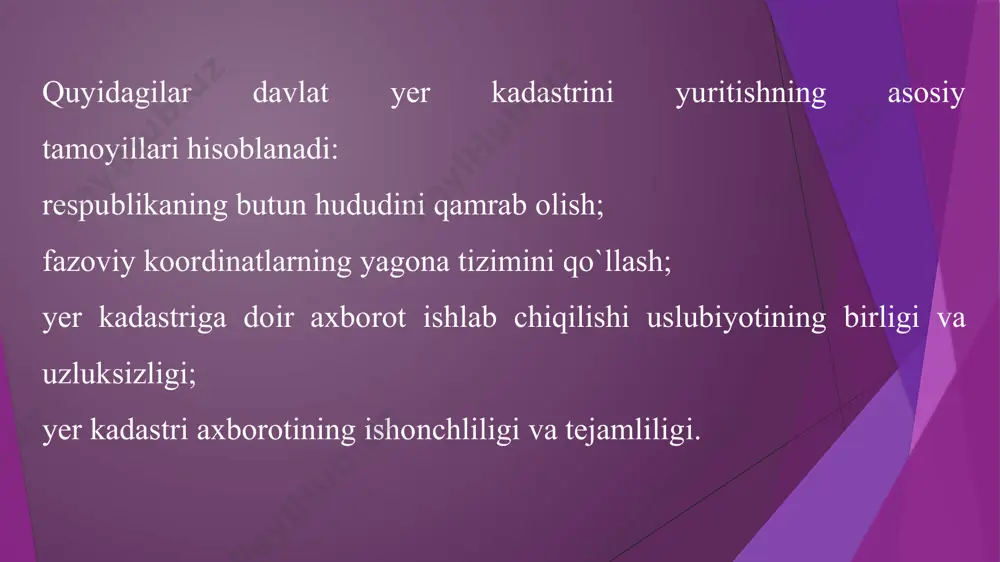 qaysi organlarga berilgan? ro’yxatga oluvchi organlarning vakolatlari nimalardan iborat? yer uchastkalariga bo’lgan huquqlarni davlat ro’yxatiga olish tartibi kanday? qanday holatlar huquqlarni ro’yxatga olishni rad etishga sabab bo’ladi? qanday hujjatlar huquqlarni davlat ro’yxatiga olish uchun asos bo’ladi? ro’yxatdan o’tkazilishi lozim bo’lgan yer uchastkalariga bo’lgan huquqlarning qanday turlari mavjud? yer uchastkasiga bo’lgan huquqni ro’yxatga olish rad etilganda shikoyat qilish tartibi qanday? e`tiboringiz uchun raxmat!!! image1.png audio1.wav