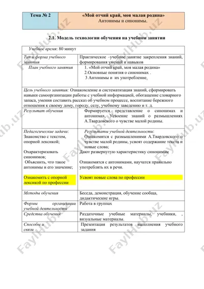модель технологии обучения на учебном занятии — DOCX