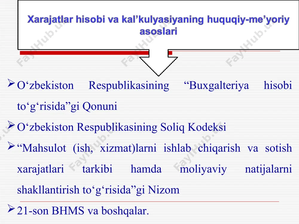 h xarajatlarini o‘zgaruvchan va o‘zgarmas xarajatlarga to‘g‘ri tarkiblash va hisoblash tahlil natijasiga muhim ta’sir ko‘rsatadi. shu sababli ularni tarkiblashda, ya’ni turkumlashda aniqligiga muhim e’tibor qaratish lozim. o‘zgarmas xarajatlar mahsulot ishlab chiqarilmagan hollarda ham majburiyatlarni yuzaga keltirishini hisobga olsak, bu tarkiblash juda muhim hisoblanadi. yalpi natijaga ta’sir etmagan birlik oxir-oqibatda xarajatlarni boshqarish va ishlab chiqarish samaradorligini to‘g‘ri baholamaslikka olib keladi. * o‘zgaruvchan xarajatlar ishlab chiqarish hajmi o‘zgarishi bilan proporsional o‘zgaradigan xarajatlar mahsulot tannarxiga kiruvchi davr xarajatlariga kiruvchi to‘g‘ri moddiy xarajatlar mahsulotni sotish bilan bog‘liq ayrim xarajatlar ma'muriy boshqaruv xarajatlarining ayrimlari boshqa bevosita xarajatlar to‘g‘ri mehnat xarajatlari * * doimiy xarajatlar ishlab chiqarish hajmi o‘zgarishidan qat'iy nazar o‘zgarmaydi mahsulot tannarxiga kiruvchi umumishlab chiqarish xarajatlari: ijara xarajatlari, eskirish summalari mahsulotlarni sotish bilan bog‘liq ayrim xarajatlar ma'muriy-boshqaruv xarajatlarining aksariyati davr xarajatlariga kiruvchi * ishlab chiqarish xarajatlarining o‘zgaruvchan va o‘zgarmas xarajatlar tarkibi va ularning mahsulot birligiga nisbatan o‘zgarishi mah-sulot ishlab chiqa-rish miqdori, dona doimiy xarajat-lar, …