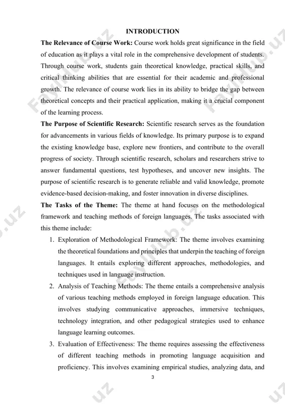 ks of the theme: the theme at hand focuses on the methodological framework and teaching methods of foreign languages. the tasks associated with this theme include: 1. exploration of methodological framework: the theme involves examining the theoretical foundations and principles that underpin the teaching of foreign languages. it entails exploring different approaches, methodologies, and techniques used in language instruction. 2. analysis of teaching methods: the theme entails a comprehensive analysis of various teaching methods employed in foreign language education. this involves studying communicative approaches, immersive techniques, technology integration, and other pedagogical strategies used to enhance language learning outcomes. 3. evaluation of effectiveness: the theme requires assessing the effectiveness of different teaching methods in promoting language acquisition and proficiency. this involves examining empirical studies, analyzing data, and evaluating the impact of specific instructional approaches on learners' language skills and competencies. the theory of course paper: the theory section of the course …