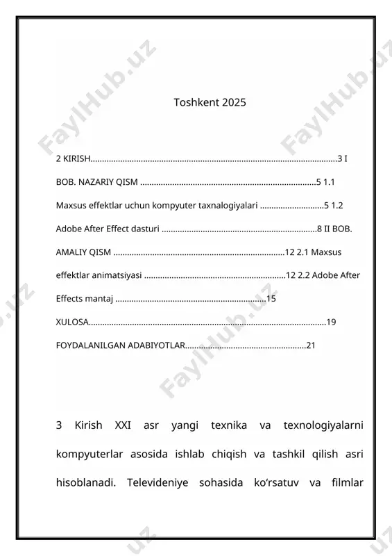 ollarda montaj dasturni qo‘llashdan oldin boshqa bir dasturlarni yoki qo‘shimcha bilimlarni o‘zlashtirishga ehtiyoj seziladi. shunisi bilan ham montaj dasturlari murakkablashib boradi. yuqoridagilardan kelib chiqib aytish mumkinki, bugungi kunda televideniye sohasiga yangidan-yangi texnalogiyalar kirib kelmoqda bu o‘z navbatda yoshlarga keng imkoniyatlar yaratilmoqda. bunga misol qilib yangi maxsus effektlarni misol qilishimiz mumkin. bulardan maxsus montaj dasturlari va ulardan foydalanish talabalarni bilim darajalarini oshirishga imkon yaratadi. after effects mavzusi bo‘yicha ko‘plab turli darsliklar yaratilgan. lekin ko‘p hollarda bu darsliklar u yoki bu video effektni qanday qilish kerakligini tushuntiradi. yangi boshlanuvchilar uchun ushbu dastur bilan ishlashning asoslarini tushunish qiyin. natijada, ushbu effektlardan bir nechtasini yaratishga 4 urinib ko‘rgandan so‘ng, ko‘plab yangi boshlanuvchilar ushbu dasturni o‘rganishdan voz kechishadi. video tahrirlashni endi boshlayotganlar uchun after effects oddiy va intuitiv ko‘rinmaydi va xuddi shu kompaniyaning boshqa, kuchli dasturida, xususan adobe premiere pro bilan ishlab ko‘rilgan taqdirdagina bu hol uchun yanada qiyinroq bo‘ladi, chunki after effects-da ishlashga yondashuv …
