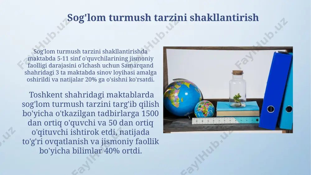 maktabning o'zaro hamkorligi samarqand viloyatida o'tkazilgan 2022-yilgi tadqiqotlar shuni ko'rsatdiki, oila va maktab o'rtasidagi 50% dan ortiq muvaffaqiyatli hamkorlik bolaning akademik ko'rsatkichlarini 15% ga oshiradi. toshkent shahridagi 10 ta maktabda qo'llanilgan "ota-onalar kuni" loyihasi, ota-onalar bilan maktab o'qituvchilari o'rtasidagi muloqotni 3 barobarga oshirdi va talabalarning intizomini yaxshilashga yordam berdi. tarbiya jarayonining samaradorligini oshirish yo'llari tarbiya jarayonining samaradorligini oshirishda 50% o'quvchilarning shaxsiy qiziqishlarini hisobga olgan holda, 30% zamonaviy pedagogik texnologiyalarni qo'llagan holda va 20% esa toshkent shahridagi namunali maktablar tajribasini o'rganish orqali ta'minlash mumkin. o'quvchilarning ijtimoiy-madaniy muhitini hisobga olgan holda (masalan, qishloq va shahar sharoitidagi farqlarni inobatga olgan holda), kamida 3 ta turli tarbiyaviy dasturlarni qo'llash orqali samaradorlikni 25% ga oshirish mumkin. o'quvchilarning yosh xususiyatlarini hisobga olish 10-12 ёшли ўқувчиларнинг ақлий ривожланиши тезлигини ҳисобга олган ҳолда, самарқанддаги мактабларда ўқув режасига фаол ўйинлар ва амалий машғулотларни киритиш самаралидир. фарғона водийсидаги мактабларда 16-18 ёшли ўқувчиларнинг мустақил фикрлаш ва танқидий таҳлил қобилиятини ривожлантириш учун, …