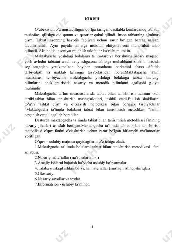 va muhofaza kilish ruhida tarbiyalanadilar. prezidentimiz sh mirziyoyev parlamentga qilgan murojaatnomasida yang ta’lim muassasalarini qurish, mavjudlarini ta’mirlashga alohida e’tibor qaratildi. 12 ta umumta’lim maktabi yangitdan barpo etildi, 320 tasi rekonstruktsiya qilindi, 152 ta maktab kapital ta’mirlandi. shuningdek, 107 ta maktabgacha ta’lim muassasasi rekonstruktsiya qilindi va qurildi, 195 ta bog’cha kapital ta’mirlanganligi, farzandlarimiz tarbiyasida eng asosiy bo’g’in hisoblangan maktabgacha ta’lim tizimining jamiyatimiz hayotidagi katta o’rni va ahamiyatini e’tiborga olib, maktabgacha ta’lim vazirligini tashkil etdik. biz ushbu sohaning moddiy-texnik bazasini mustahkamlashimiz, jumladan, yaqin 3-4 yilda barcha hududlarda minglab yangi bog’chalar qurishimiz, ta’lim-tarbiya sifati va darajasini yangi bosqichga ko’tarishimiz lozim. ko’plab ota-onalar, o’qituvchi va o’quvchilar hamda keng jamoatchilik tomonidan bildirilgan takliflar asosida yurtimizda 11 yillik ta’lim qayta tiklandi. joylardagi o’qituvchilarga bo’lgan ehtiyojni qoplash uchun toshkent viloyatida chirchiq davlat pedagogika instituti tashkil etildi. bundan tashqari, 15 ta oliy ta’lim muassasasida tashkil etilgan maxsus sirtqi bo’limlarda o’rta maxsus ma’lumotga ega bo’lgan 5 mingdan ortiq pedagoglar …
