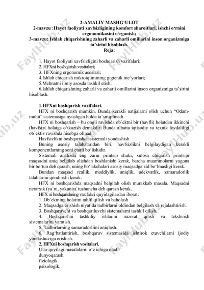 hayot faoliyati xavfsizligi va ergonomika — DOCX