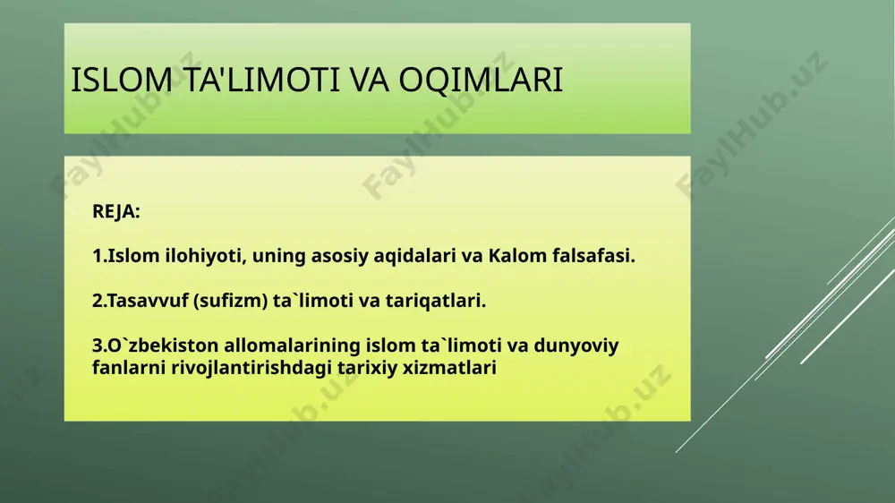 аqidаpаrаstlik (аrаb. - ishonch so’zidаn) – birоn g’оya yoki tаmоyilni mutlаqlаshtirib kоnkrеt оb’еktiv sharоitni hisоbgа оlmаgаn hоldа ko’r-ko’rоnа qo’llаsh buni ijtimоiy hаyotning istаgаn sоhаsidаn tоpish mumkin. kеyingi dаvrlаrdа diniy аqidаpаrаstlik fаоllаshib kеtdi. bаrchа dinlаrdа shak kеltirmаsdаn, muhоkаmа qilmаsdаn e’tiqоd qilish lоzim bo’lgаn fikrlаr – аqidаlаrni mutlаqlаshtirib ulаrni sаqlаb qоlishgа, tiklаshgа urinishlаr kuchаydi. kalom – (arabcha – ravon nutq, so`z, gap, jumla ma’nolarini bildiradi) islom ilohiyot ilmi. mu’taziliylar paydo bo`lgandan keyin “aqida” ilmining nomi “kalom” deb atala boshlangan. 8 asrda arab xalifaligida paydo bo’lgan. kalom islom diniy ta’limotini asoslashga harakat qiladi. kalom tarafdorlari mutakallimlar deyiladi. kalom turli diniy-siyosiy guruhlar (xorijiylar, qadariylar, jabariylar, murji’iylar va hak.) paydo bo’lishi bilan bog’liq bahslar jarayonida vujudga keldi va taraqqiy qildi. ulamolar ilmi kalomning ta’rifida ham bir necha xil fikrlar aytganlar. eng qadimgi ta’rif abu nasr farobiyga tegishli bo’lib, u, “kalom sinoati ila millatning asoschisi aytgan chegaralangan gap va ishlarga nusrat berilur va unga xilof qilgan …