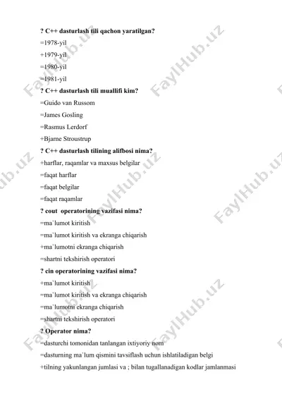 c++ dasturlash tili haqida savollar — DOCX