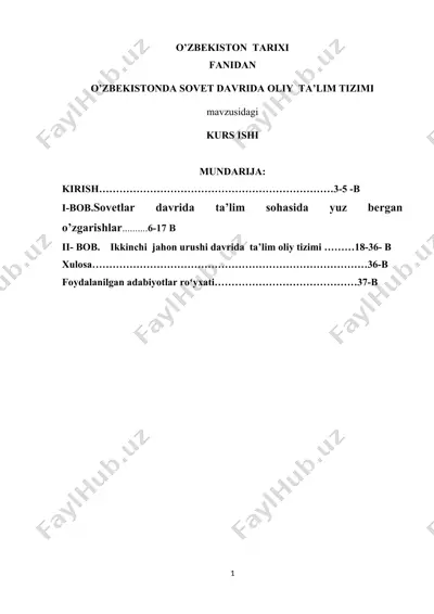 o‘zbekistonda sovet davrida oliy ta’lim tizimi (kurs ishi) — DOCX