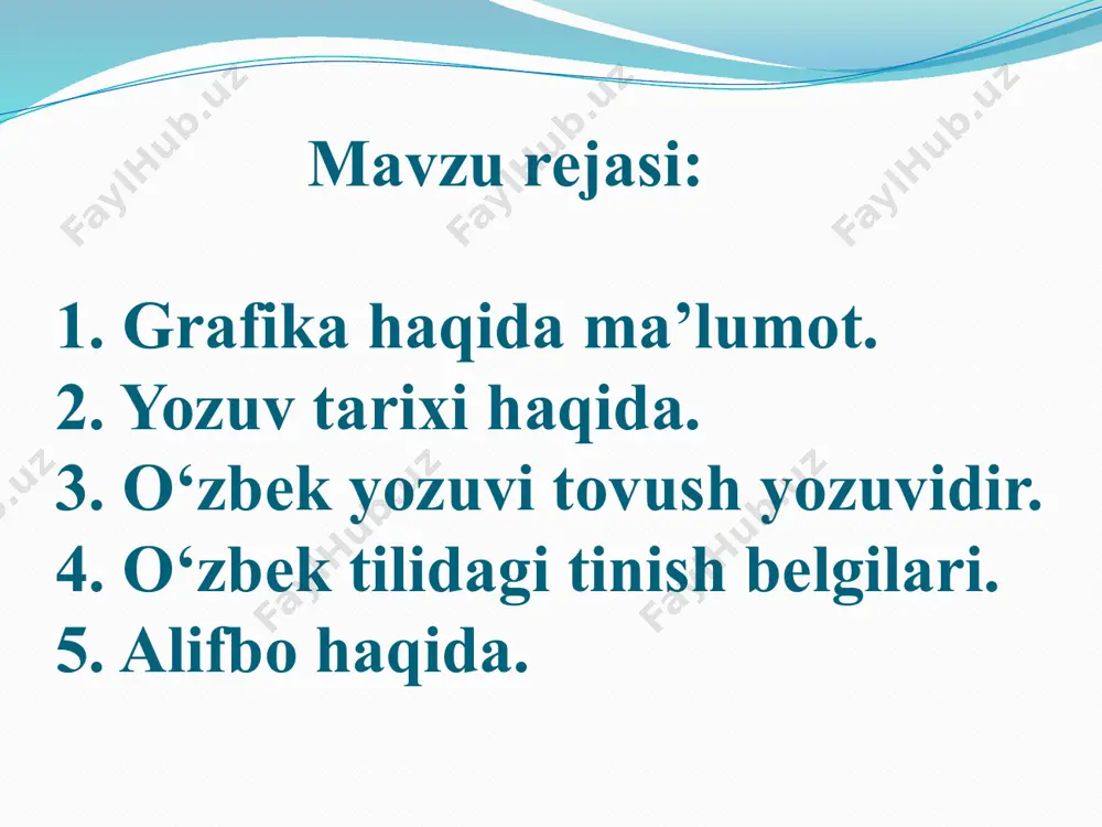 hab ketganligi uchun run(runik) yozuvlari yoki dulbarchin deb yuritiladi. o‘rta osiyoning bizga ma’lum bo‘lgan eng qadimgi mahalliy xalqi sak va massaget urug‘lari bo‘lib, ularning ham o‘z yozuvlari bor edi. ana shu yozuvdan qadimiy xorazmiy va so‘g‘d yozuvlari yaratilgan. vi-vii asrlardan to xv asrlargacha turkiylar va mo‘g‘ullar uyg‘ur yozuvidan foydalanishgan. bu yozuvda bitilgan yodgorliklarning eng qadimgisi yusuf xos hojibning “qutadg‘u bilig” asarining vena kutubxonasidagi nusxasidir. ahmad yugnakiyning “hibat-ul-haqoyiq”,xorazmiyning “muhabbatnoma”, lutfiy va boshqa shoirlarning ayrim she’rlari uyg‘ur yozuvida yaratilgan. uyg‘ur yozuvi x-xv asrlarda mavjud bo‘lib, arab yozuvi bilan ma’lum davrgacha baravar ishlatilgan. 720-dan boshlab arab yozuvi tarqala boshlagan. arab yozuvida bitilgan eng qadimgi turkiy yodgorliklar xi asrga tegishlidir. bular yusuf xos hojibning“qutadg‘u bilig” ning namangan va qohira nusxalaridir. mahmud qoshg‘ariyning “devonu-lug‘otit-turk” asari ham arab yozuvida yozilgan. arab yozuvida eng nodir yozma yodgorliklarimiz, ming yillik tariximiz bitilgan bo‘lsa-da, bu yozuv o‘zbek tili fonetikasi va tabiatiga mos kelmaganligi uchun jadidlar xx asr boshlaridayoq eski …