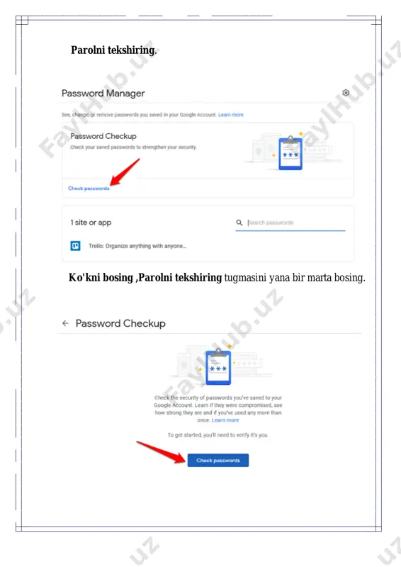 o'shimcha himoya qatlami sifatida qo'shish yoki google hisobingizda foydalanish uchun ikki faktorli autentifikatsiyani olish kiradi. chrome parol menejerining xavfsizligi eng yaxshi narsa emas, shuning uchun bag'ishlangan vositadan foydalanish kerak uchinchi tomon parollari menejeri juda yaxshi. bu parollaringizni ko'pr oq nazorat qiladi va zaif parollar yordamida tez buzilish xavfini kamaytiradi. shuningdek, u yaratgan har bir noyob parolni eslab qoladi va kerak bo'lganda olish uchun ularni ishonchli saqlaydi. bajarishingiz kerak bo'lgan narsa - dastur uchun bitta asosiy parolni eslab qolishdir, ammo ba'zi birlari sizga kirish uchun barmoq izingiz, face id yoki pin-koddan foydalanishingizni talab qiladigan narsalar mavjud. https://www.online-tech-tips.com/computer-tips/the-best-password-managers-you-should-be-using/ https://www.online-tech-tips.com/computer-tips/the-best-password-managers-you-should-be-using/ https://www.online-tech-tips.com/computer-tips/the-best-password-managers-you-should-be-using/