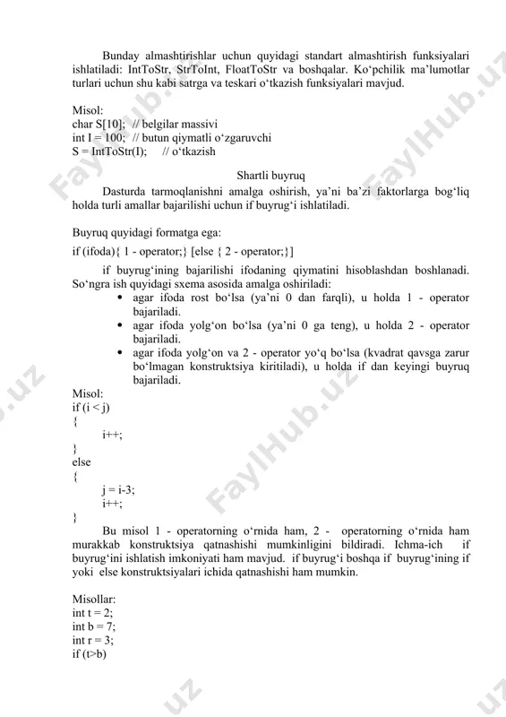 //--------------------------------------------------------------------------- void __fastcall tform1::timer1timer(tobject *sender) { if(t){tform1:button1click(form1);} // taymerning tiki } nazorat savollari 1)identifikator nima? ularrni yozish qoydasini tusuntiring. 2)dasturda o’zgarmaslar qanday tavsiflanadi? 3)qo’shimcha turlar qanday turlar? 4)int va unsigned turlari qanday farq qiladi? 5)sonli qiymatlar qanday qilib satrga almashtiriladi? 6)standart turlarga qanday turlar kiradi? image1.png