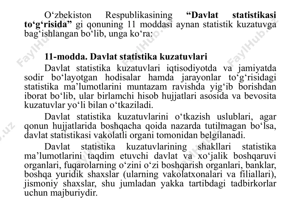 sbotlab beradigan kuchga ega bо‘la olmaydi. bu yerda gap ma’lumotlarning faqat arifmetik jihatdangina (masalan, tiyin, grammgacha) aniq bо‘lishi tо‘g‘risida emas, balki u ma’lumotlarning obyektiv haqiqatni aks ettirishi haqida boryapti. . hodisalarni qayd qilish vaqti jihatidan u zl u k- si z jo ri y ku za ti sh la r fu rs at li ku za ti sh la r b ir yo 'la ku za ti sh la r tashkiliy jihatdan st at is ti k h is o b o t la r m ax su s te ks h ir is h la r r o ‘y xa tl ar o g' za ki so 'r o q la sh te le -f o n o rq al i so 'r o q la sh a n ke ta ta rq at is h boshlang'ich ma'lumotlarni olish usuli jihatidan b ev o si ta ku za ti …