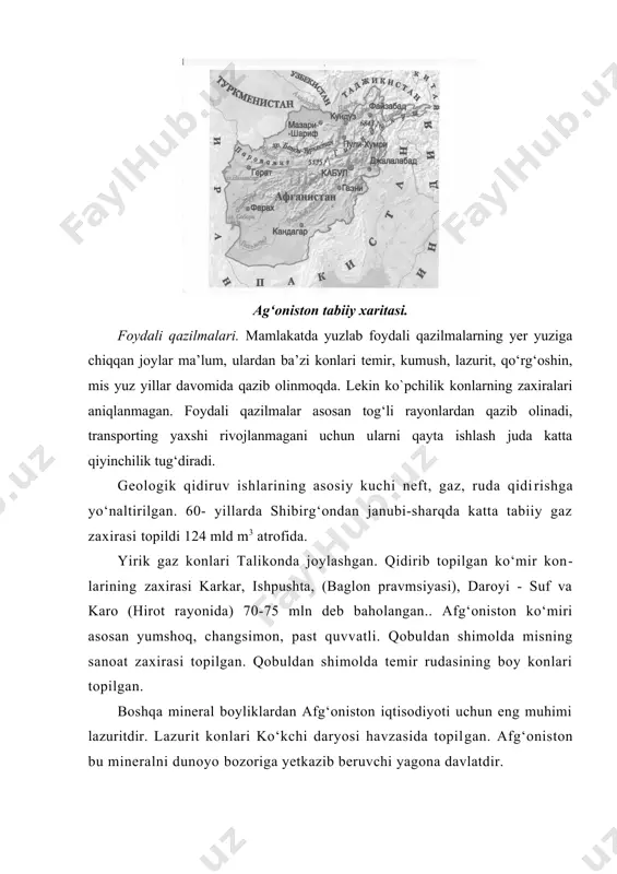 vuq bo‘ladi. janubdan keluvchi issiq havo oqimlari tog‘ zanjirlari bilan o‘ralgan chegaralardan o‘ta olmaydi, bir vaqting o‘zida mamlakat shimoldan keluvchi sovuq arktika havo massalari ta’siridan kuchsiz himoyalangan. qishda o‘rtacha shimoliy havo massalari 9-12 marta hukum​ron​lik qiladi, shulardan 3-4tasi juda kuchli bo‘ladi. u bilan absalyut min. harorat 20, -25°, kuchli shimoliy shamollar, asosan tog‘larda kuchli qorbo‘ronlari bilan bog‘liq va kenglik yo‘nalishida janubga baland tog‘ zanjirlarida arktika havosi ta’siridan harorat unchalik tushib ketmaydi – 0° dan ozgina past bo‘ladi. kichik absalyut balandliklarda kuchli sovuq afg‘oniston hududida uzoq davom etmaydi, quyi kengliklarda havo massalarining tez isishi kuzatiladi. shu bilan bog‘liq holda tekislikalarda yanvar izotermasi haroratning keskin pasayishi (girishkda masalan, absolyut min. -14° ga teng) ko‘pchi​lik rayonlarda hattoki janubiy rayonlarida ham subtropik ekinlarni va bir yillik issiqsevar ekinlarni vegetatsiya davrini uzaytirib yuboradi, ularni yetishtirishga imkon bermaydi. quruq subtropiklarga hos bo‘lgan daraxtlardan hurmo palmasi faqat mamlakatning eng janubida sistonda va jalolobod botig‘ida meva beradi. ikki …