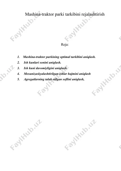mashina-traktor parki tarkibini rejalashtirish — DOC