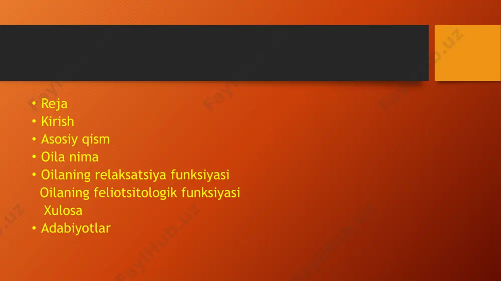 oilaviy an’analar va qadriyatlarfeliotsitologik funksiyaning muhim jihati – oilaviy qadriyatlar va an’analarni saqlash va rivojlantirishdir. bu oilaning ijtimoiy tuzilmasini mustahkamlaydi. misollar:bayramlarni birgalikda nishonlash.farzandlarga oilaviy qadriyatlarni o‘rgatish.har bir a’zoning hissiy ehtiyojlariga e’tibor qaratish. baxt va rozilikni ta’minlash:oilaning asosiy maqsadlaridan biri – har bir a’zo uchun farovon, baxtli hayot sharoitini yaratishdir. bu oila a’zolarining bir-biriga hurmat, mehr va tushunish bilan munosabat qilishidan kelib chiqadi.ijtimoiy ehtiyojlarni qondirish:oila shaxsning jamiyatda o‘z o‘rnini topishiga yordam beradi. shaxs oila orqali ijtimoiy me'yorlar, qadriyatlar va an'analarni o‘zlashtiradi.shaxsiy ehtiyojlarning amalga oshirilishi:oila insonning sevgi, himoya, tushunish va e’tiborga bo‘lgan ehtiyojlarini qondiradi, bu esa uning emotsional barqarorligini ta’minlaydi. oilaning feliotsitologik vazifasi. azaldan oila baxt qo’rg’oni sanaladi. chunki inson aynan oiladagina o’zini chinakamiga xavfsiz, baxtli his qiladi. agarda oilada sog’lom psixologik muhit shakllangan bo’lsa, shubhasiz, uning a’zolari o’zaro hamjihatlilikda baxtli (feliotsitologik) hayot kechirishadi. ammo ba’zi oilalarda turli sabablarga ko’ra nosog’lom muhit yuzaga keladi. oiladagi nosog’lom muhim a’zolarning baxtli emasliklaridan dalolatdir. sog’lom …
