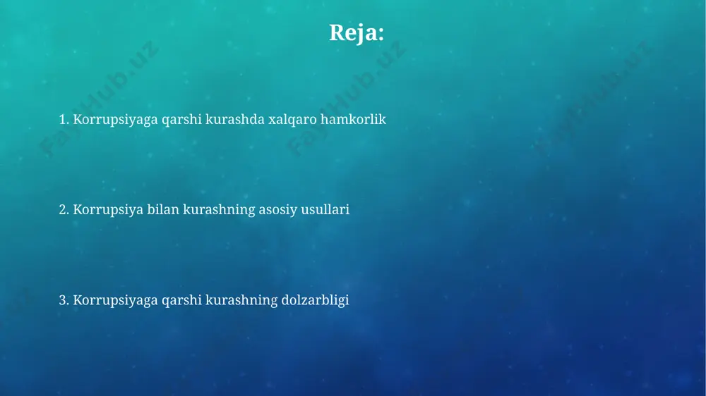 deksi (ksi)ni e'lon qilib, davlatlarga o'z ishlarini yaxshilashda yordam beradi va xalqaro bosim o'tkazadi. korrupsiyaga qarshi kurashda bmtning konvensiyasi 2003 yildan buyon 180 dan ortiq davlat tomonidan ratifikatsiya qilingan bo'lib, huquqiy hamkorlik va tajriba almashinuvi orqali global kurashga hissa qo'shadi. korrupsiya bilan kurashning xalqaro tajribasi oecd mamlakatlarida korrupsiyaga qarshi kurashda huquqiy islohotlar, elektron hukumat tizimlarini joriy etish va mustaqil antikorrupsiya agentliklarini tashkil etish kabi samarali strategiyani qo'llash kuzatilgan. xalqaro shaffoflik tashkiloti (transparency international)ning korrupsiya sezgirlik indeksi (ksi) ma'lumotlariga ko'ra, 180 dan ortiq davlat orasida korrupsiya darajasi sezilarli darajada farq qiladi, bu esa kurash usullarining xilma-xilligini ko'rsatadi. korrupsiyaning ijtimoiy oqibatlari korrupsiya davlat byudjetining 15-20% gacha qismini yo'qotishiga, shu bilan birga ijtimoiy dasturlarni moliyalashtirishning kamayishiga va aholining turmush darajasining pasayishiga olib keladi. korrupsiya natijasida huquqiy davlat tamoyillari buziladi, adolatsizlik kuchayadi va fuqarolarning ishonchi pasayadi, natijada ijtimoiy notinchlik va noroziliklar kuchayishi mumkin. korrupsiyaning iqtisodiy oqibatlari korrupsiya biznesning rivojlanishiga to'sqinlik qiladi, chunki korxonalar pora …