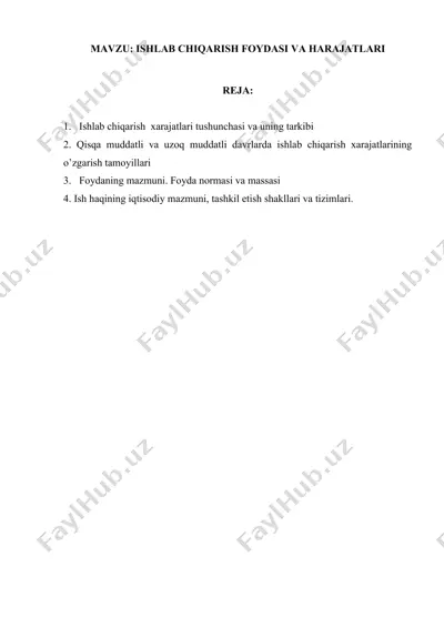 ishlab chiqarish foydasi va xarajatlari — DOCX