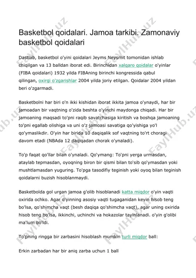 basketbol qoidalari — DOCX