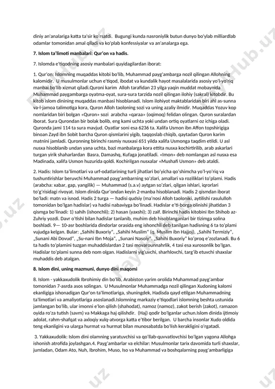 dim etadi. 2. axloqiy yo'l-yo'riq: din ko'pincha axloqiy xatti-harakatlar va axloqiy qarorlar qabul qilish uchun asos yaratadi. u odamlarning boshqalar bilan qanday munosabatda bo'lishlari va o'z hayotlarini yashashlari haqida ko'rsatmalar berishi mumkin. 3. ijtimoiy nazorat: din axloqiy me'yorlar va me'yorlarni qo'llash orqali xulq-atvorga ta'sir qilishi va ijtimoiy tartibni saqlashi mumkin. bu axloqsiz yoki jamiyat uchun zararli deb hisoblangan ba'zi xatti-harakatlardan voz kechishi mumkin. 4. ijtimoiy qo'llab-quvvatlash: diniy jamoalar ko'pincha o'z a'zolariga kasallik, yo'qotish yoki qiyinchilik kabi muhtojlik paytlarida hissiy va amaliy yordam ko'rsatadilar. bu diniy jamoalar ichida kuchli ijtimoiy qo'llab-quvvatlash tarmog'ini yaratishi mumkin. 5. ijtimoiy o'zgarishlar: din ijtimoiy harakatlar va o'zgarishlar uchun katalizator bo'lishi mumkin. u shaxslarni ijtimoiy adolat va tenglik yo‘lida ishlashga ilhomlantirish qudratiga ega va odamlarni ijtimoiy muammolarni hal qilishga safarbar qila oladi. 6. shaxsni shakllantirish: din individual va guruh o'ziga xosligini shakllantirishda muhim rol o'ynashi mumkin. bu tegishlilik va maqsad tuyg'usini ta'minlaydi va odamlarga dunyodagi o'z o'rnini …