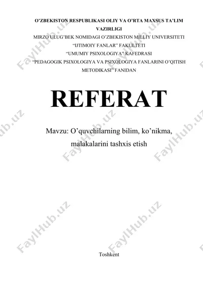 o'quvchilarning bilim, ko'nikma, malakalarini tashxis etish — DOCX