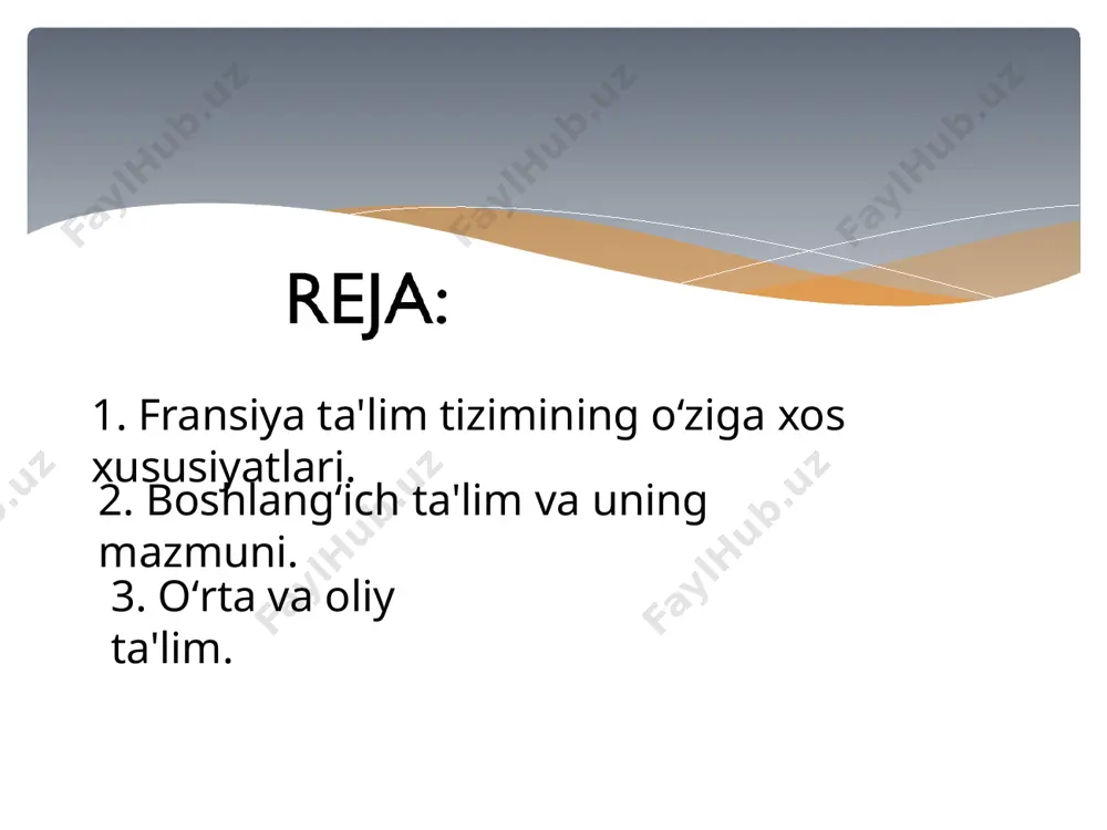 k: ular universitetdan so‘ng bir yillik maxsus o‘qituvchilik tayyorlov kursini (inspe – institut national supérieur du professorat et de l'éducation) o‘tadilar. sinov muddati: ishga kirgach, bir yil sinov davrida ishlaydilar. bu davrda faoliyati baholanib, doimiy lavozimga qabul qilinadi. 2. baholash tizimi 20 ballik tizim: fransiyada o‘quvchilar 0 dan 20 gacha baholanadi. 10 – o‘rtacha ball hisoblanadi, 16–20 – juda yaxshi natija. yozma va og‘zaki imtihonlar: ayniqsa yuqori sinflarda har ikkala turdagi sinovlar muhim. yakuniy bosqichda – baccalauréat – imtihonlar ham shunday o‘tkaziladi. baholash shaffofligi: har bir imtihon uchun aniq mezonlar bor, o‘quvchi o‘z bahosiga e’tiroz bildirsa, uni ko‘rib chiqish huquqiga ega. 3. chet ellik talabalarga imkoniyatlar universitetlar ochiq: ko‘plab fransuz universitetlari chet ellik talabalarni qabul qiladi, ayniqsa master va doktorantura bosqichlarida. bepul yoki arzon ta’lim: yevropa ittifoqidan tashqaridagi talabalar uchun ham davlat universitetlarining to‘lovlari juda past (yiliga o‘rtacha 2,770 – 3,770 yevro). fransuz tilini bilish: ko‘pchilik dasturlar fransuz tilida o‘qitiladi, …