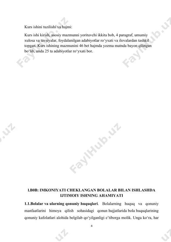 i turli xildagi muammolar bilan ishlaydi. odatda, mijozning bir muammosi bilan shug„ullanib borar ekan ijtimoiy ish xodimi yana bir qator aloqador muammolarga duch keladi. misol uchun, bolalarga e’tiborsizlik ko‘pincha ota-onasi (yoki ota-onasidan birining) ichkilikbozlikka berilganligi bilan bog’liq bo‘ladi; bolaning murakkab xulqi aslida oilaviy, ko‘pincha er-xotinlar o‘rtasidagi o‘zaro munosabatlarning buzilganligi sababli bo‘ladi va shu kabilar. shunday holatlarga duch kelib, o‘z mijozlariga ularni hal qilishda yordam ko‘rsatib bolalar va oilalar bilan ishlaydigan ijtimoiy xodimlar, birinchi navbatda, bolaning manfaatlarini ta‟minlashga amal qilib boradilar.dunyoda bolalarni himoya qilish degan tushuncha bor. albatta, buni global miqyosdagi umuminsoniy masala sifatida qabul qilamiz. ya’ni ochlikdan, ommaviy epidemiyalardan, urush harakatlari oqibatlaridan, axloqsiz zo‘ravonliklardan himoya qilishga xalqaro tashkilotlardan tortib har bir davlat va har bir sog’lom fikrlovchi kishilarni ishidir.negaki,bolalarni himoya qilish keng qamrovli va dolzarb masalalarhisoblanadi. bu borada zamonaviy dunyoda jahon hamjamiyati bolalarni ijtimoiy himoya qilish, bolalik dunyosini yaxshilashga qaratilgan keng miqyosdagi samarali tadbirlar faol amalga oshirilmoqda. biroq, oila va …
