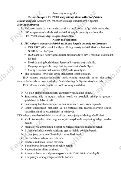 xalqaro iso 9000 seriyasidagi standartlar to’g’risida — DOCX
