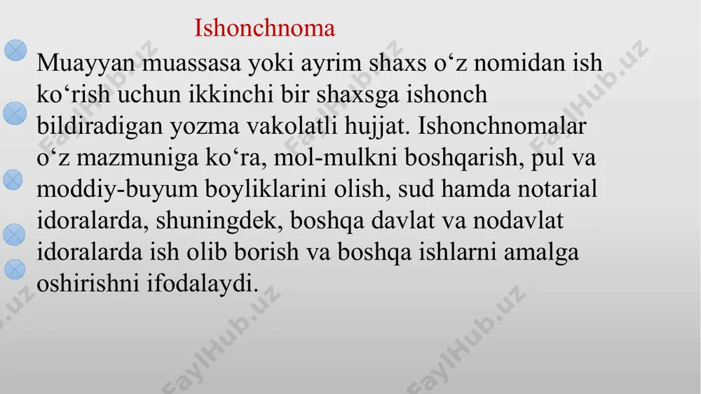 ga aloqador masalani, uning ayrim jihatlarini yozma izohlovchi va muassasa (bo‘lim) rahbariga (ichki) yoki yuqori tashkilotga (tashqi) yo‘llanuvchi hujjatdir. yuqoridagi ta’rifdan ko‘rinadiki, tushuntirish xati xuddi ma’lumotnoma va bildirishnoma singari ichki va tashqi xususiyatga ega. keyingi holatda, ya’ni tushuntirish xati yuqori tashkilotga yuborilayotganda, u ko‘pincha biror asosiy hujjat (rejalar, hisobotlar, loyihalar)ga ilova tarzida bo‘lib, mazkur hujjatni umuman yoki uning ba’zi o‘rinlarini qisman izohlab, tushuntirib beradi. bu xildagi tushuntirish xati, shuningdek, muassasada bo‘lib o‘tgan voqea-hodisaga, rahbarning ba’zi xatti-harakatiga, rejalashtirilgan ishlarning bajarilmay qolishiga ham izoh beradi yoki dalillaydi. demak, bu holda tushuntirish xati mustaqil hujjat hisoblanmaydi, shunga qaramay, u muassasa xos ish qog‘ozida rasmiylashtiriladi va rahbar tomonidan imzolanadi. ichki, boshqacha aytganda, shaxsiy tushuntirish xatlari, asosan, xodim (ishchi, xizmatchi, fermer xo‘jaligi a’zosi, talaba) tomonidan, ba’zan bo‘linmalar rahbarlari tomonidan muassasa rahbari nomiga yoziladi. unda ish (o‘qish) jarayonida xodim (talaba) tomonidan sodir etilgan ba’zi xatti-harakatlar (masalan, ish yoki o‘qishga kech qolish, kelmay qolish, reja yoki ayrim …