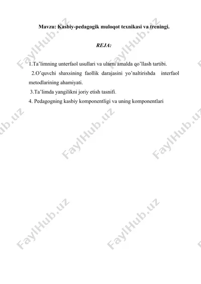 kasbiy-pedagogik muloqot texnikasi va treningi — DOCX
