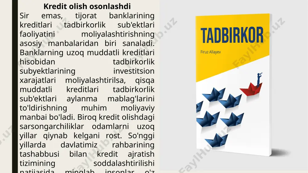 dan 10 mingtaga yetkazishimiz zarur. buning uchun 2023 yil 1 yanvardan boshlab kichikdan o‘rta biznesga o‘tgan korxonalar ikki yil davomida foyda solig‘ining faqat 50 foizini to‘laydi. shuningdek, mulkni sug‘urta qilish xarajatlarining 50 foizi davlat hisobidan qoplab beriladi. bundan tashqari, soddalashtirilgan soliq, moliyaviy va statistika hisobotlari joriy etiladi. davlat xaridlarida 20 foiz kvota o‘rnatilib, ushbu xaridlar doirasida mazkur toifadagi korxonalarga oldindan 50 foiz mablag‘ to‘lab beriladi (amalda 15 foiz). uchinchidan, o‘rta korxonalarning rivojlanishi va raqobatdosh bo‘lishida xalqaro standart va sertifikatlash tizimini joriy etish o‘ta muhim ahamiyatga ega. ular ishlab chiqarishga qanchalik tez joriy etilsa, ichki bozorda sifatli mahsulotlarimiz ham ko‘payadi. afsuski, buni o‘z kuchi bilan amalga oshirish uchun tadbirkorda mablag‘ ham, tajriba ham yetarli emas. shu bois bosh vazir o‘rinbosari j.xodjayev, o‘zbekiston texnik jihatdan tartibga solish agentligi (d.sattarov) bir oy muddatda har bir hudud va tarmoq kesimida bajariladigan aniq tadbirlardan iborat qaror loyihasini kiritsin. to‘rtinchidan, kichik va o‘rta biznes uchun eng …