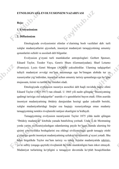 etnologiyada evolyusionizm nazariyasi — DOCX