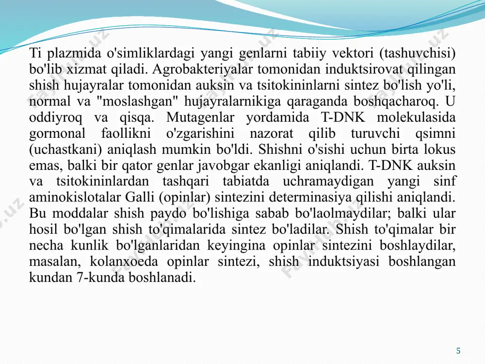 digan gen(lar) va plazmidning barqaror saqlanishiga imkon beruvchi dnk replikatsiyasining kelib chiqishi (ori) mavjud. a. tumefaciens. ikkita ti plazmiddan olingan klonlash vektor tizimi. 11 (a) ikkilik klonlash vektori e. coli va a. tumefaciens uchun dnk replikatsiyasining (ori) kelib chiqishiga ega (yoki keng o’simlik diapazonli kelib chiqishi), e. coli yoki a tumefaciens da ishlatilishi mumkin bo'lgan tanlanadigan marker gen va t-dnkning chap va o'ng chegaralari orasiga kiritilgan maqsadli gen va o'simlik tanlanadigan marker geni. 12 kointegratsion klonlash vektori (yuqorida) replikatsiyaning faqat e. coli kelib chiqishiga ega va a. tumefaciens ichida avtonom holda mavjud bo'lolmaydi. shuningdek, u e. coli yoki a. tumefaciensda ishlatilishi mumkin bo'lgan tanlanadigan markerni, t-dnkning o'ng chegarasini, o'simlikdan tanlanadigan marker (reportyor) geni, maqsadli genni va ti plazmidining ketma-ketligini o'z ichiga oladi. qurolsizlangan ti plazmididagi segmentga gomolog bo'lgan dnk. qurolsizlangan ti plazmidida (o'rtada) t-dnk chap chegarasi, vir gen klasteri va a. tumefaciens ori mavjud. kointegratsion klonlash vektori va qurolsizlangan ti …