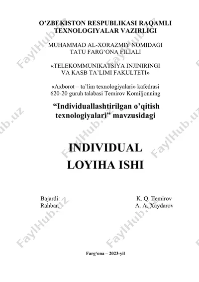 individual loyihani o'rganish grafigi — DOCX