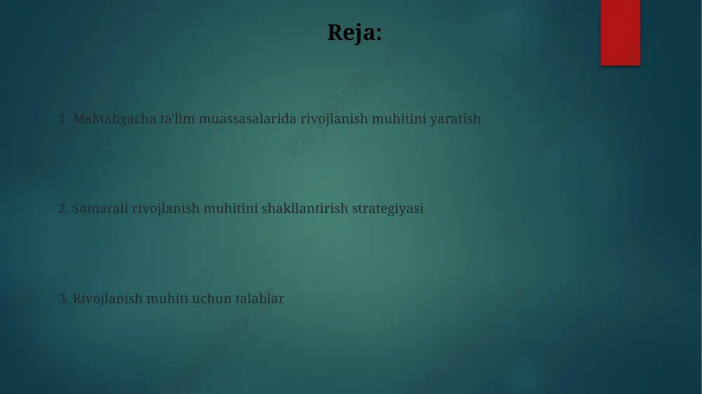 r, shu jumladan, 5 ta turli rollarni o‘ynashga mo‘ljallangan kostyumlar mavjud bo‘lishi kerak. badiiy-estetik rivojlanish uchun sharoitlar самарқанд вилоятидаги мактабгача таълим муассасаларида бадиий-эстетик тарбия учун 10 тадан кам бўлмаган турли хилдаги қўл меҳнати тўгараклари ташкил этилиши ва ҳар бир тўгаракда камида 20 нафар бола билан ишлаш имконияти яратилиши зарур. андижондаги боғчаларда мусиқа ва рақс билан шуғулланиш учун камида 100 м² майдонга эга зал, 30 тадан ортиқ мусиқа асбоблари ва 50 тадан ортиқ миллий ва жаҳон халқлари рақсларини ўрганиш учун видео ва аудио материаллар таъминланиши лозим. ta'lim-tarbiya jarayonini tashkil etish farg‘ona vodiysidagi 10 ta maktabgacha ta’lim muassasasida amalga oshirilgan loyihada, interfaol taxtalardan foydalanish bolalarning bilim olishga bo‘lgan qiziqishini 30% ga oshirdi va o‘rtacha baho 0.8 ballga ko‘tarildi. samarqand viloyatidagi 3 ta maktabgacha ta’lim muassasasida o‘tkazilgan tadqiqotlar shuni ko‘rsatdiki, 5-6 yoshli bolalar uchun o‘yinchoqlarning miqdori va xilma-xilligi o‘quv jarayonining samaradorligiga 20% ta’sir ko‘rsatadi. davlat standartlari va talablar ўзбекистон республикаси давлат таълим стандартларига …