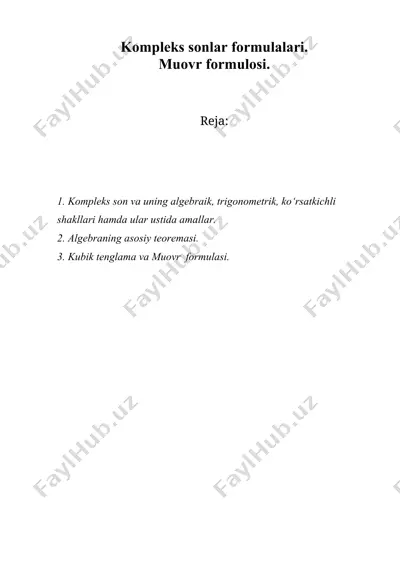 kompleks sonlar formulalari. muovr formulosi — DOC