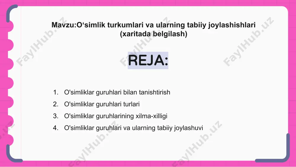 joylashuvi bor, u erda u eng yaxshi gullaydi va o'sadi. ushbu o'simliklar guruhining joylashuvini xaritada ko'rsatish orqali biz ularning tarqalishi va ekologik ahamiyatini yaxshiroq tushunishimiz mumkin. o'simliklar guruhining tarqalishining ahamiyati o'simliklar guruhlari turli joylarda taqsimlanadi, xaritadagi belgilar ularning tabiiy yashash joylarini tushunishga yordam beradi. o'simlik guruhlari tarqalishini tushunish ularning ekotizimdagi ahamiyatini o'rganish uchun juda muhimdir. o'simliklar guruhining tarqalishini o'rganib, biz ularning ekologik ahamiyatini aniqlashimiz va shunga mos ravishda saqlash strategiyasini rejalashtirishimiz mumkin. 1 2 3 o'simliklar guruhining yashash joylarini o'rganish o'simliklarning bir nechta guruhlari mavjud, ularning har biri o'ziga xos xususiyatlarga va tabiiy joylashuvga ega. ushbu joylarni xaritada belgilash orqali biz turli xil o'simlik guruhlari muayyan yashash joylarida qanday rivojlanishini yaxshiroq tushunishimiz mumkin. o'simliklar guruhining yashash joylarini o'rganish o'simlik turlarining xilma-xilligi va tarqalishi haqida qimmatli tushunchalarni berishi mumkin. o'simliklar guruhlarining turli joylarga moslashishi o'simliklar guruhlari dunyoning turli xil tabiiy joylarida tarqalgan. ular turli xil muhit sharoitlariga moslashadi va yashash uchun …