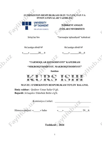 o'zbekiston respublikasi to'lov balansi — DOCX