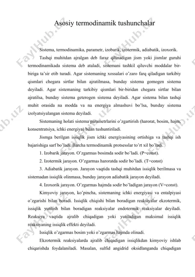 asosiy termodinamik tushunchalar — DOC