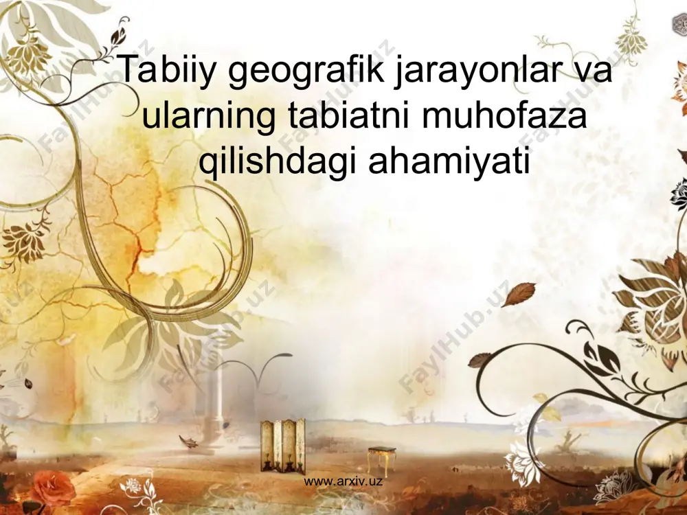 gеnоs”kеlib chiqish) kuchlar dеb ataladi. ular ta’sirida vulqоnlar o’tiladi, zilzilalar sodir boladi. bunday jarayonlar endogen jarayonlar deb ataladi. tashqi omillarni ekzogen (yunoncha "exo" - tashqi. "genos" kelib chiqish) omillar yoki kuchlar deb ataladi. tashqi kuchlar ta’sirida vujudga keladigan jarayonlar ekzogen jarayonlar deb ataladi. bunday jarayonlar quyosh issiqligi, og’irlik kuchi, yer usti va osti suvlari hamda organizmlar ta'sirida vujudga keladi, rivojlanadi. ekzogen jarayonlarga nurash, eroziya, qirg'oq larning yemirilishi, muz va shamolning ishi kabi hodisalar ham kiradi. www.arxiv.uz www.arxiv.uz sun'iy omillarni antropogen yoki texnogen omillar deb ham ataiadi. ularga insonning turli xil xo'jalik faoliyati kiradi: qishloq xo'jaligi, suv xo'jaligi, tog'-kon sanoati, metallurgiya, shahar qurilishi, transport va boshqalar. sun'iy omillar ta'sirida antropogen yoki texnogen jarayonlar sodir bo'ladi. bunday jarayoniarga surilmalar, yer yuzasining cho'kishi, o'pirilishlar, yer osti suvlari sathi ko'tarilishi yoki pasayishi, daryo va ko'llarning qurishi, yangi suv havzalarining vujudga kelishi, yerlarning sho'rlanishi kiradi. mazkur jarayonlar xalq xo'jaligiga katta zarar yetkazadi. www.arxiv.uz www.arxiv.uz tabiiy …