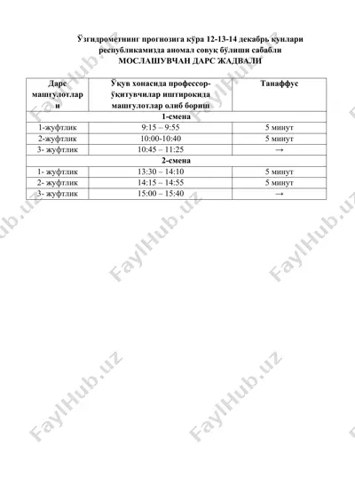 moslashuvchan dars jadvali — DOCX