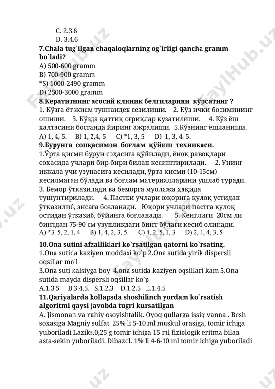 i eritmasi muskullar orasiga va tomir ichiga yuboriladi. analgin 50% -2 ml muskullar orasiga papaverin gidroxlorid 2%-1-2 ml aspirin 1tabletka ichishga c. *tinchlik, qat’iy yotish tartibi, issiq qilish, kofe berish, namlangan kislorod bermsh. kelib chiqayotgan sabablarni bartaraf etish. kordiamin. kuniga 2-3 mahal 20-30 tomchidan ichiriladi; 0,5-2 ml dan 2-3 mahal teri os i i muskullar orasiga, tomirdan (asta-sekin) yuboriladi. mezaton. 1% li 0,3-1 ml eritmasini 40 ml 40% li glyukoza eritmasnы qushib, arterial bosimni tekshirib borgan holda venadan asta-sekin yuboriladi. 1% li eritmasidan 1-2 mi solib, tomir ichidan tomchilab yuborib turiladi. gidrokortizon. bir kecha kunduzda 50 mg tomir ichiga, noradrenalin gidrotartrat. 2-4 mg (0,2% li eritmasidan 1-2 ml miqdoridagi). 500 ml 5% glyukoza eritmasida tomir ichiga tomchilab yuboriladi .d. tinchlik magniy sulfat. 25% li 5-10 ml muskul orasiga, tomir ichiga yuboriladi laziks. 0,25 g tomir ichiga 15 ml fiziologik eritma bilan asta-sekin yuboriladi. dibazol. 1% li 4-6-10 ml tomir ichiga …