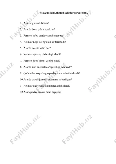 said ahmad kelinlar qo‘zg‘oloni — DOCX