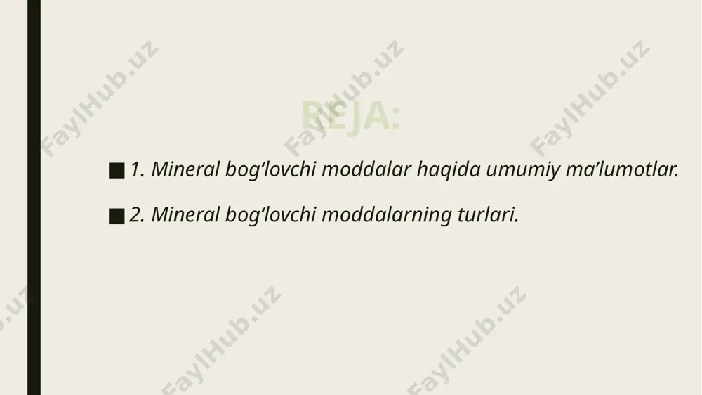 tning dengiz suvi tahsirida buzilishi aniqlangach, bu boradagi tadqiqotlar natijasida yangi sement turi-sulfatga chidamli portlandsement ixtiro qilindi. hozirgi vaqtda gidrotexnik va transport inshootlarida, temir-beton buyumlar sanoatida, dengiz va okeanda olib boriladigan qurilishlarda, avtomobil yo‘llari va aerodrom qurilishlarida, neft va gaz quduqlarini burg‘ulashda, asbestsement maxsulotlari, o‘tga chidamli beton va boshqalar ishlab chiqarishda maxsus sementlar ishlatilmoqda. bulardan tashqari, ular har qanday ob-havo sharoitida, yilning turli faslida ishlatilishi mumkin. mineral bog‘lovchi moddalarning turlari kotish sharoitiga ko‘ra mineral bog‘lovchi moddalar kuyidagi 2 turga bo‘linadilar: 1. havoda qotadigan bog‘lovchi moddalar. 2. havoda va suvda qotadigan bog‘lovchi moddalar. 1-guruxga suv bilan qorishtirilgandan keyin faqatgina havoda qotadigan bog‘lovchi moddalar kiradi. bunday bog‘lovchi moddalarga havoda qotadigan ohaq va gips bog‘lovchilar misol bo‘ladi. 2-guruhga mansub bog‘lovchi moddalar esa suv bilan qorishtirilgandan so‘ng faqatgina havoda emas, balki suvda ham qotish xususiyatiga ega. shuning uchun ham bu guruhdagi bog‘lovchi moddalar gidravlik bog‘lovchi moddalar deb ataladi. bularga gidravlik ohak va sementlar kiradi. …