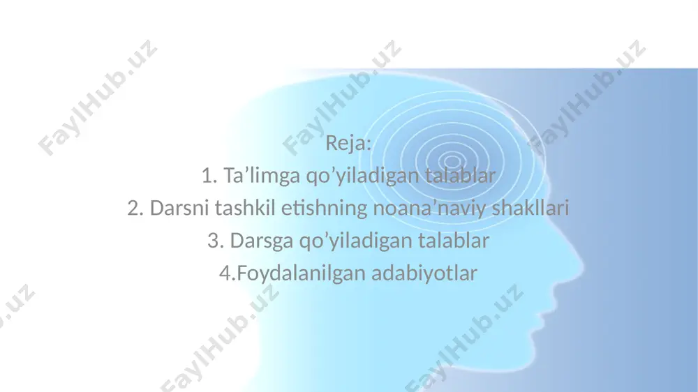 ib, sinf-dars tizimini asosladi. sinf-dars tizimi jamoa asosida o`qitishga asoslangan bo`lib, unda yoshlari teng, bir xil tayyorgarlikka ega o`quvchilar bir sinfga doimiy birlashtirilgan. har bir sinf o`ziga xos dastur darsliklar bilan ishlagan. ta`limning yyetakchi tashkiliy shakli sifatida darsdan foydalanilgan. har bir darsda ma`lum o`quv predmetiga oid o`quv materiallari o`rganilgan. y.a.komenskiyning fikricha, sinf-dars tizimi quyidagi qoidalar asosida tashkil etilishi zarur: 1) mashg`ulotlarni qat`iy tartib asosida o`tkazish (eng yaxshi mashg`ulot ertalabki o`qishdir); 2) har bir o`quv predmetiga oid alohida mashg`ulotlarni tashkil etish (maktabda qat`i tartib-intizom bo`lishi shart; sinf o`quvchilarining barchasi bir paytda faqat bir o`quv predmetini o`rganishi zarur); 3) bolalarga oldin umumiy ma`lumot berish kerak (o`quv materiallarini shunday taqsimlash lozimki, unda oldingi mashg`ulotda o`rganilgan bilim, keyingi mashg`ulotda yana rivojlansin); 4) sinf mashg`ulotlari oldindan aniq belgilanishi kerak (vaqt, shu vaqt ichida bajariladigan ishlar shunday taqsimlansinki, unda biror narsa e`tibordan chetda qolmasin); 5) bolalar o`z sinflariga mo`ljallangan (kitoblarni mashg`ulotga olib kelishsin, kitoblar bolalar uchun …