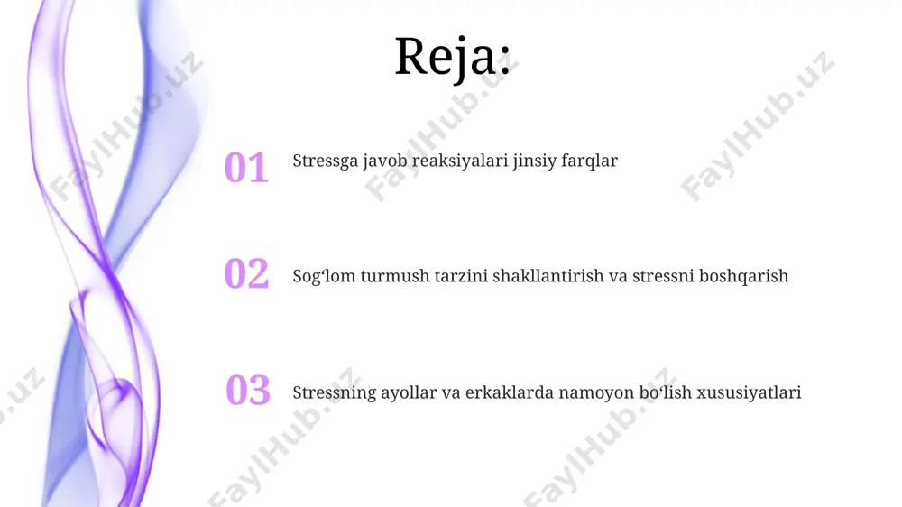 ruhiy salomatlik ayollarda stress darajasi 20-35 yosh oraligʻida samarqand viloyatida oʻtkazilgan tadqiqotlarga koʻra, erkaklarga nisbatan 15% yuqori ekanligi aniqlangan, bu ruhiy salomatlik muammolarining yuqori xavfini koʻrsatadi. toshkent shahrida oʻtkazilgan soʻrovnomalarda ishtirok etgan ayollarning 40% dan ortigʻi surunkali stress tufayli uyqusizlik, asabiylashish kabi ruhiy salomatlik muammolariga duch kelganligini bildirgan. munosabatlardagi stress samarqand viloyatida o'tkazilgan so'rovnomalar, ayollar orasida uy ishlari va bolalar tarbiyasi bilan bog'liq stress darajasi erkaklarnikiga nisbatan 2 baravar yuqori ekanligini ko'rsatdi. toshkent shahridagi erkaklarning 40% dan ko'prog'i, ishdagi bosim va iqtisodiy qiyinchiliklar tufayli sog'liqqa salbiy ta'sir ko'rsatuvchi surunkali stressdan aziyat chekmoqda. stressni boshqarish usullari ayollar uchun toshkentdagi stressni boshqarish markazlaridan birida 5-sessiyali mindfulness mashgʻulotlariga yozilish orqali, ayollar ongni boshqarish texnikalarini oʻrganib, stressga chidamliligini oshirishlari mumkin. ayollar uchun stressni boshqarishda samarali usul - haftasiga kamida 3 marta, 30 daqiqa davomida yurish yoki yoga bilan shugʻullanish. bu jismoniy faollik stress gormonlari darajasini pasaytiradi va kayfiyatni yaxshilaydi. moliyaviy stress moliyaviy stress, ayniqsa, …