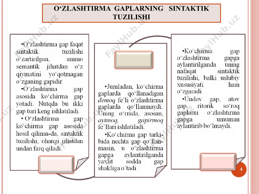 o'zbek adabiy tilining o'zlashtiruvchi gaplar - Page 4